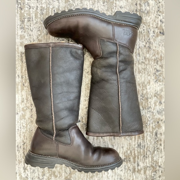 Ugg Brooks Tall Brown Leather Boots Moto Engineer Riding Women's